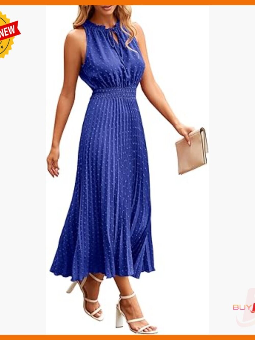 Women's Midi Summer Dress V Neck Sleeveless A Line Swiss Dot Ruffle